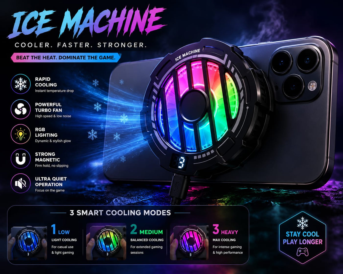 RIDS Technologies Gaming Phone Cooler – Ice Machine MagSafe Mobile Cooler, 3-Level Cooling, RGB Lighting, Powerful Fan, Magnetic Phone Cooler, USB Type-C