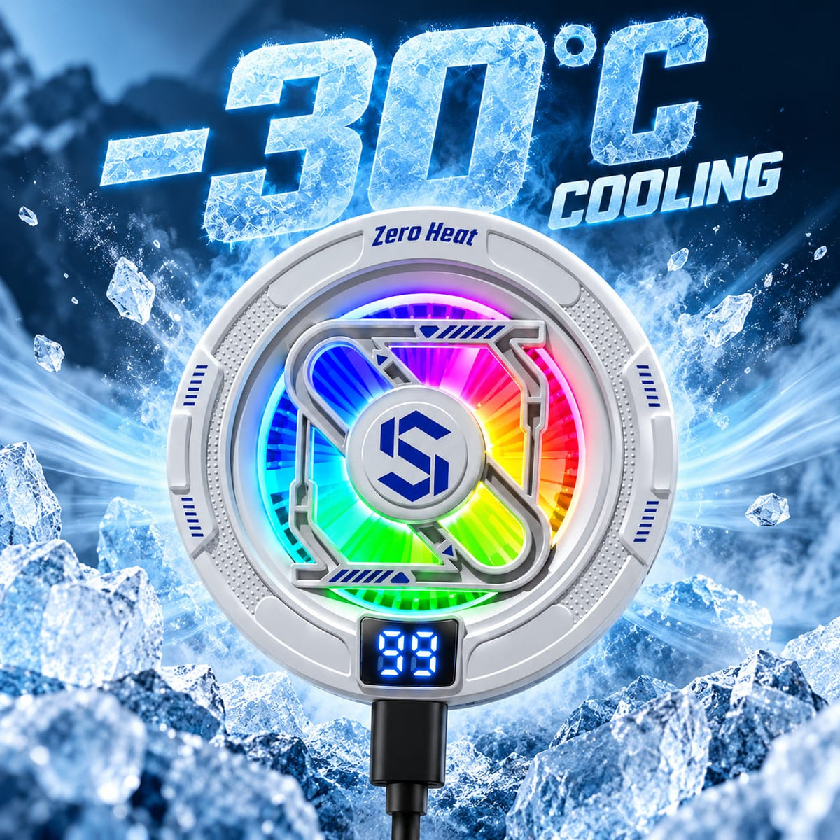RIDS Technologies Zero Heat 30°C Gaming Phone Cooler | MagSafe Magnetic Mobile Cooler with RGB Lighting, Powerful Fan & USB Type-C