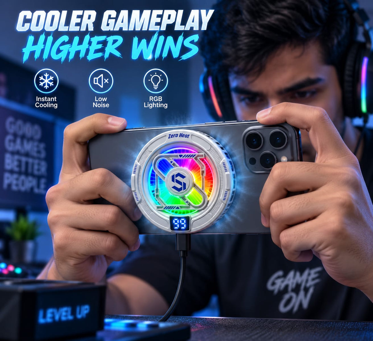 RIDS Technologies Zero Heat 30°C Gaming Phone Cooler | MagSafe Magnetic Mobile Cooler with RGB Lighting, Powerful Fan & USB Type-C