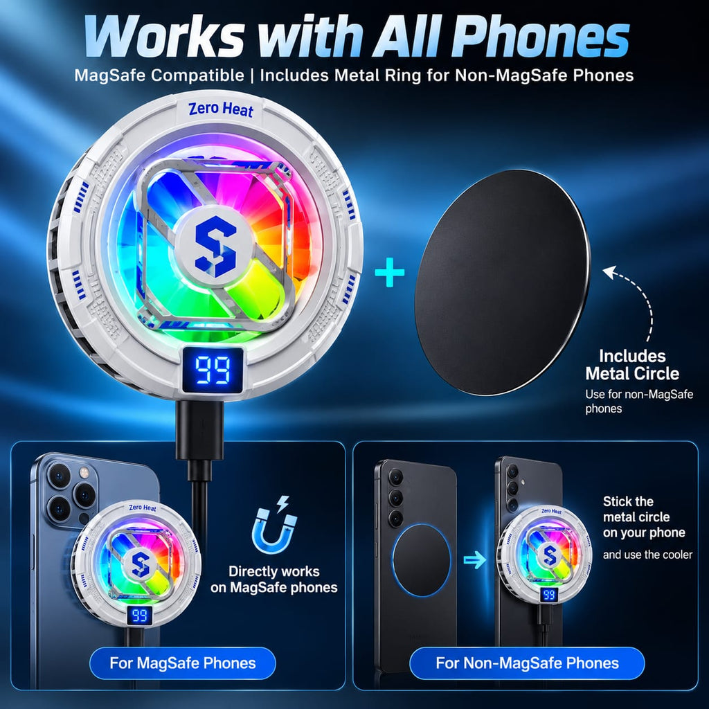 RIDS Technologies Zero Heat 30°C Gaming Phone Cooler | MagSafe Magnetic Mobile Cooler with RGB Lighting, Powerful Fan & USB Type-C