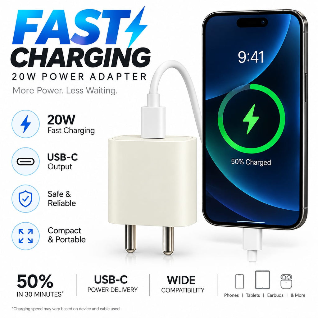 RIDS Technologies 20W Fast Charger with 60W USB-C to USB-C Cable 1M – PD Power Adapter & Fast Charging Cable for iPhone, iPad, AirPods & Mac