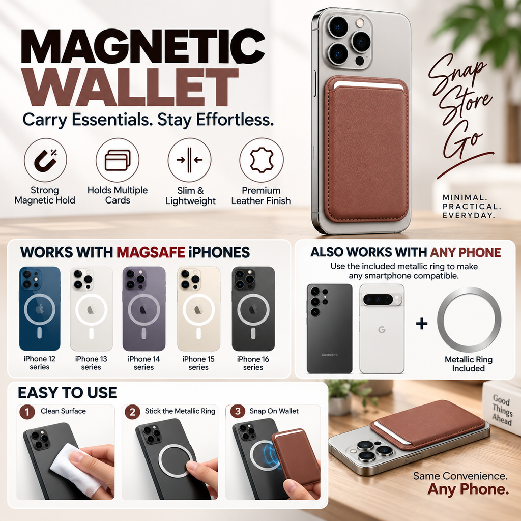 RIDS Technologies MagSafe Wallet – Magnetic Card Holder for iPhone, Slim Leather Finish