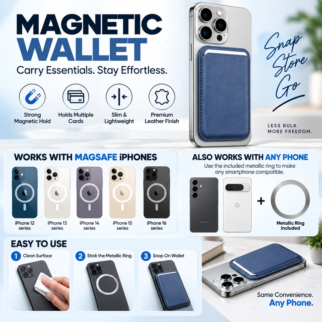 RIDS Technologies MagSafe Wallet – Magnetic Card Holder for iPhone, Slim Leather Finish INDIGO