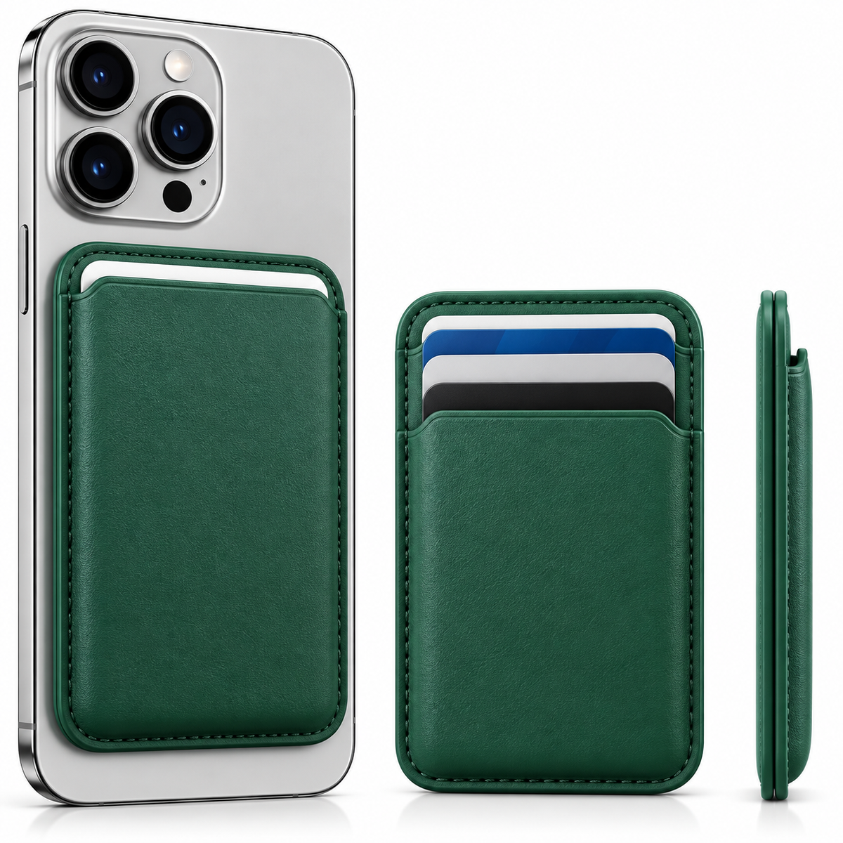 RIDS Technologies MagSafe Wallet – Magnetic Card Holder for iPhone, Slim Leather Finish FOREST GREEN