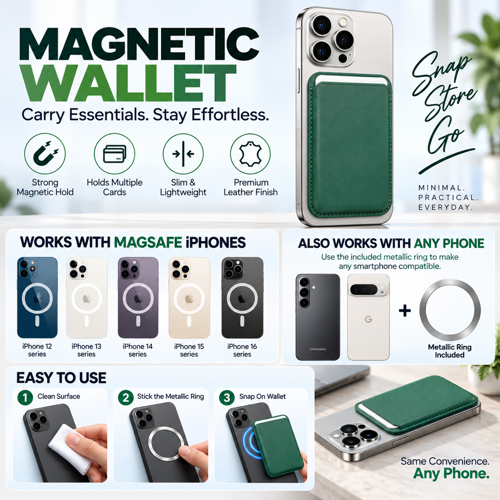 RIDS Technologies MagSafe Wallet – Magnetic Card Holder for iPhone, Slim Leather Finish FOREST GREEN