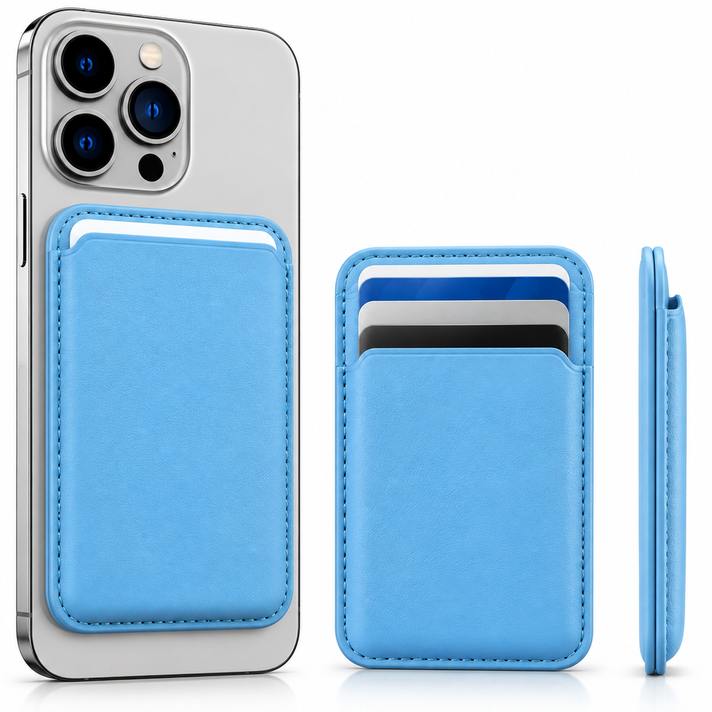 RIDS Technologies MagSafe Wallet – Magnetic Card Holder for iPhone, Slim Leather Finish OCEAN BLUE
