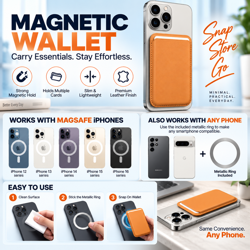 RIDS Technologies MagSafe Wallet – Magnetic Card Holder for iPhone, Slim Leather Finish ROYAL YELLOW