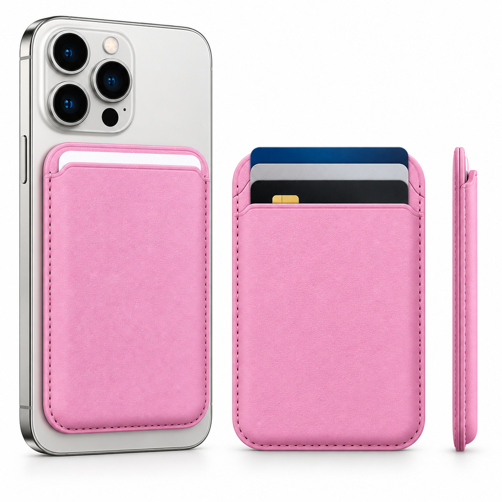 RIDS Technologies MagSafe Wallet – Magnetic Card Holder for iPhone, Slim Leather Finish ROYAL PINK