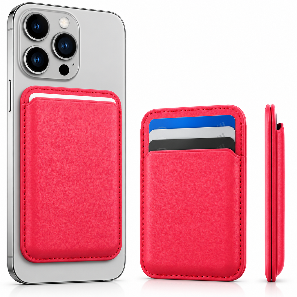RIDS Technologies MagSafe Wallet – Magnetic Card Holder for iPhone, Slim Leather Finish RED