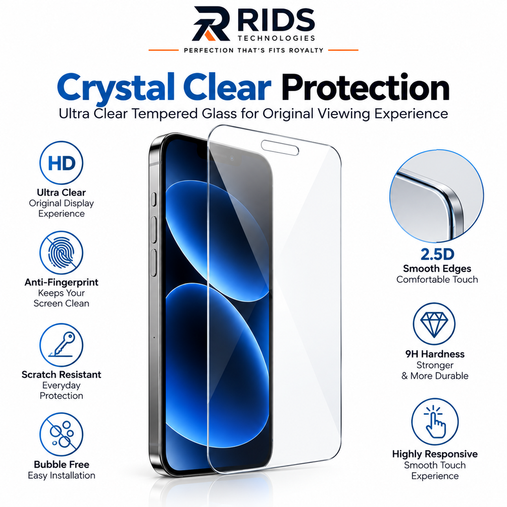 RIDS Technologies iPhone 14 PLUS Tempered Glass Pack of 2 | Crystal Clear HD, 9H Hardness, Anti-Fingerprint & Scratch Resistant